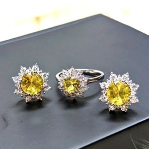 Matching Sterling Silver Citrine and Zirconia Ring And Earrings set